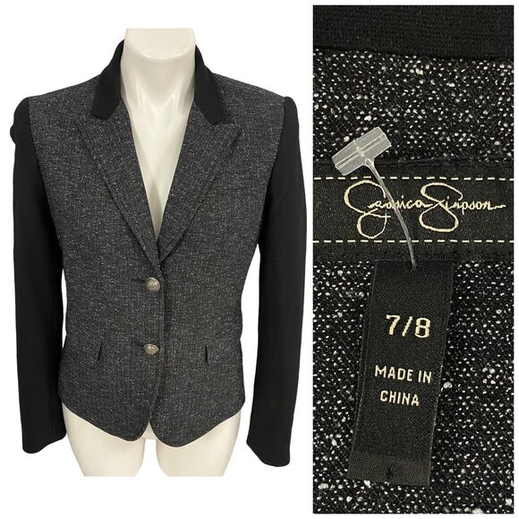 Jessica Simpson Blazer Womens 7/8 Black Colorblock Work Office Jacket Corpcore - Picture 1 of 16